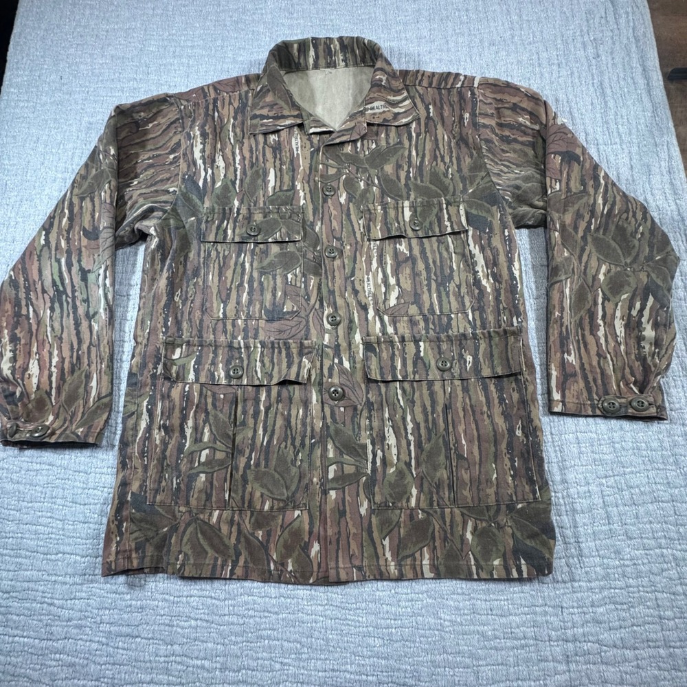 Vintage Realtree Original Camouflage Button Up Shirt Mens M Trebark Greenleaf